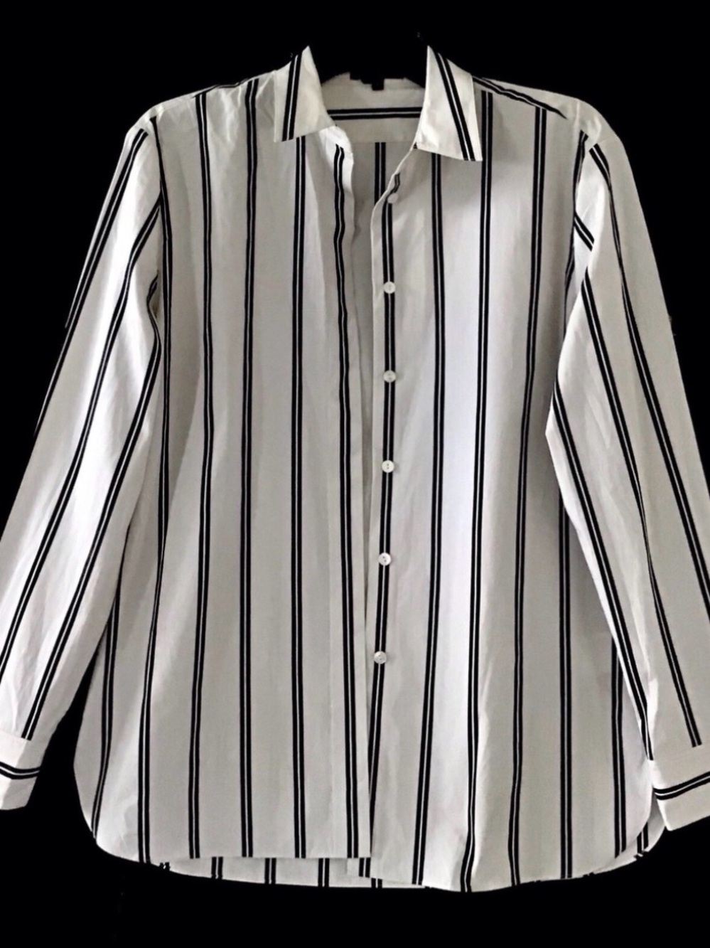 Theory White Button-Down Shirt with Black Stripes - women